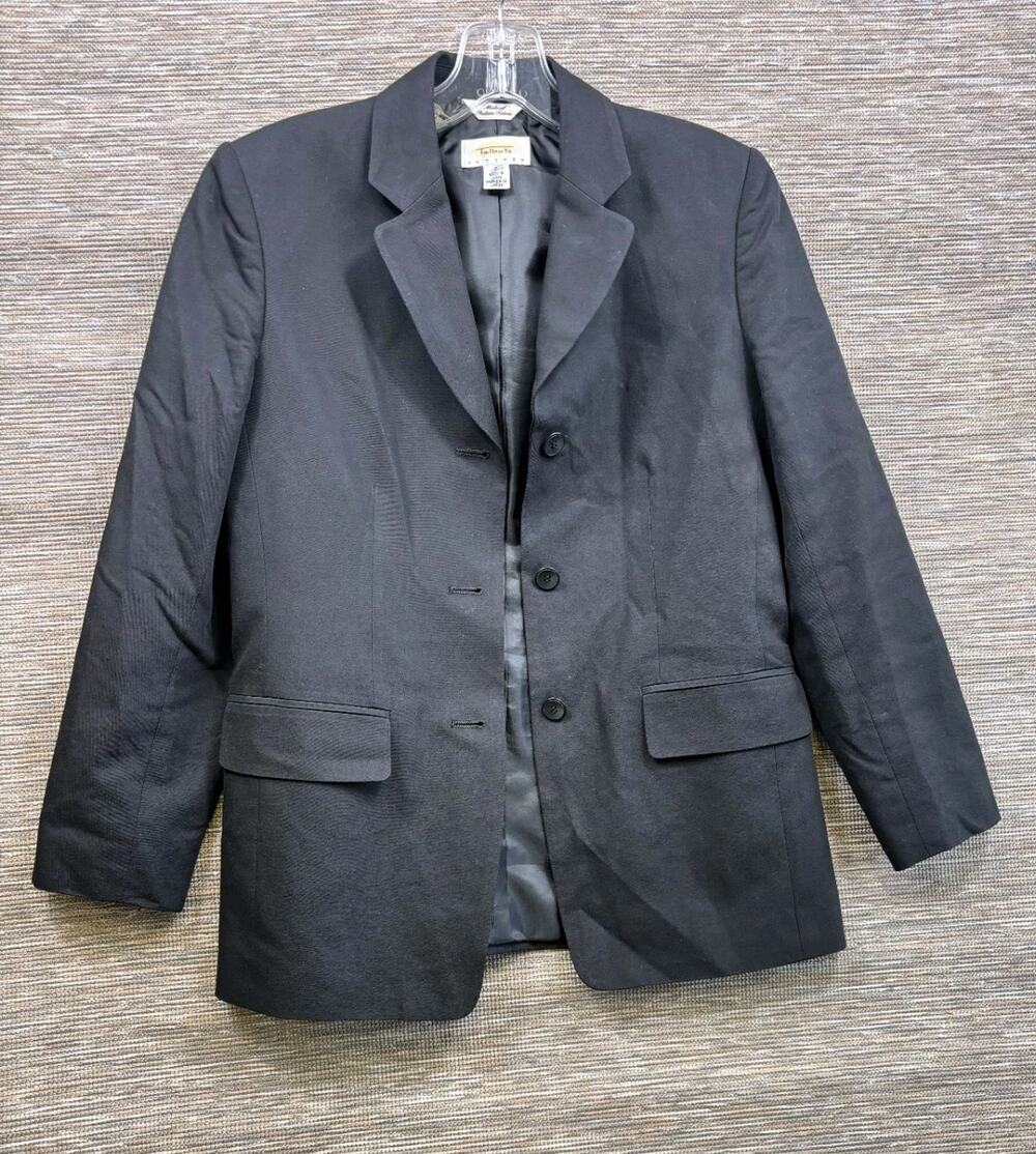 Talbots Blazer Jacket Women Size 2 Black Italian Knit Three Button Stretch Lined